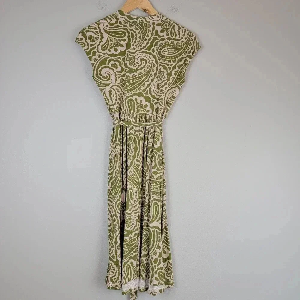 Boden Jersey Dress Paisley Print Wrap Front Capped Sleeve Stretch 4P